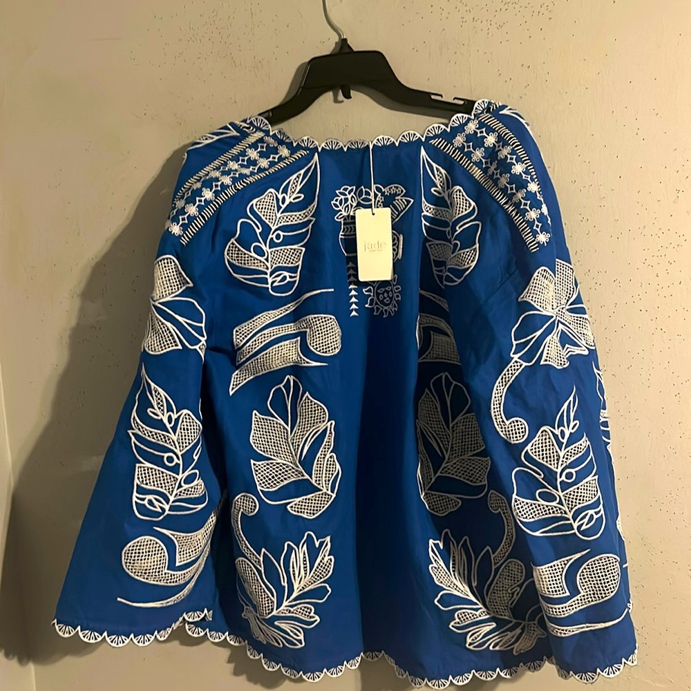 2 piece Jade Johnny Was Jodie Easy Jacket Blue and White Embroidered Set - Picture 5 of 11